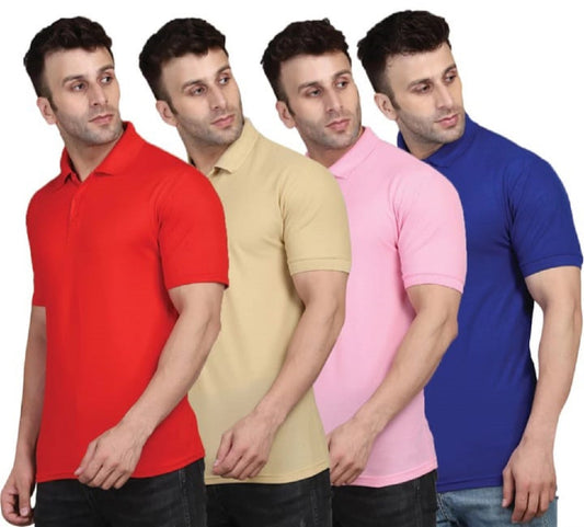 Men's Half Sleeves Polo Neck T-shirt (pack Of 4)