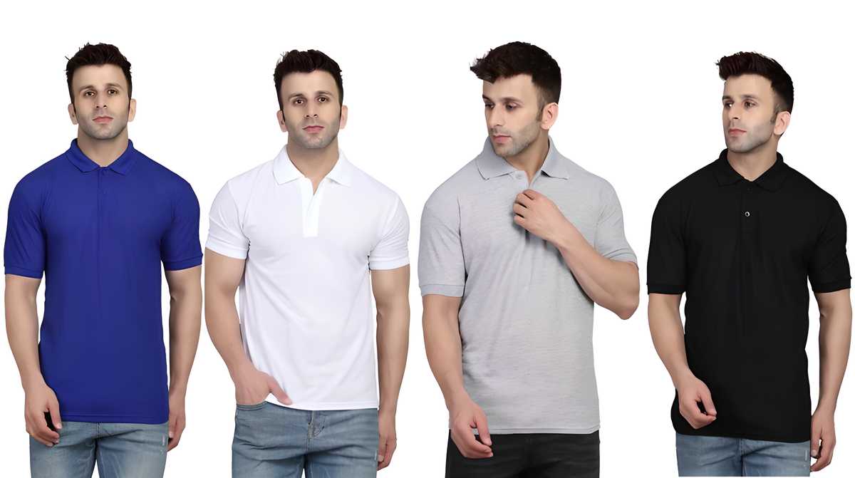 Men's Half Sleeves Polo Neck T-shirt (Pack of 4)