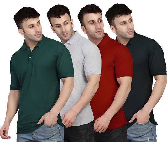 Men's Half Sleeves Polo Neck T-shirt (Pack Of 4)