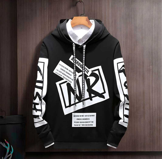 Cotton Blend Printed Full Sleeves Mens Hooded Neck T-Shirt