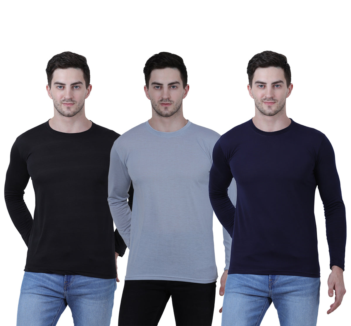 Men's Cotton Round Neck Full Sleeves Stylish Tshirt (Pack of 3)